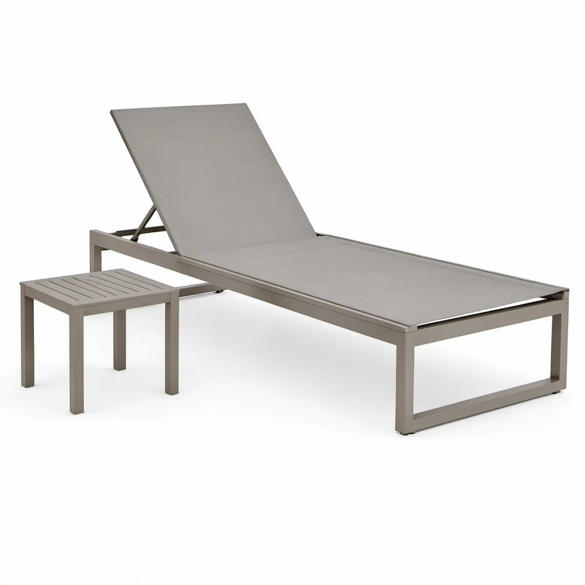 Verstellbare Gartenliege mit Beistelltisch, Aluminium und Textilene, Taupe, 200 x 70 cm