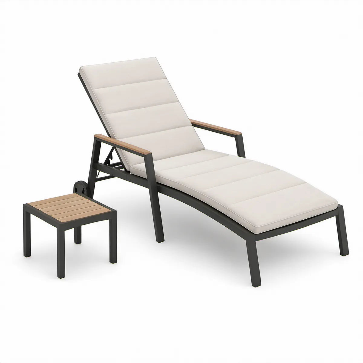 Verstellbare Gartenliege mit Beistelltisch 200 x 68 x 35 cm Beige/Schwarz/Braun
