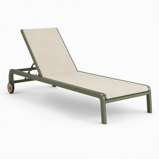 Verstellbare Liege mit Rollen aus Aluminium und Textilgewebe, Olivgrün/Beige, 200 x 70 x 35 cm