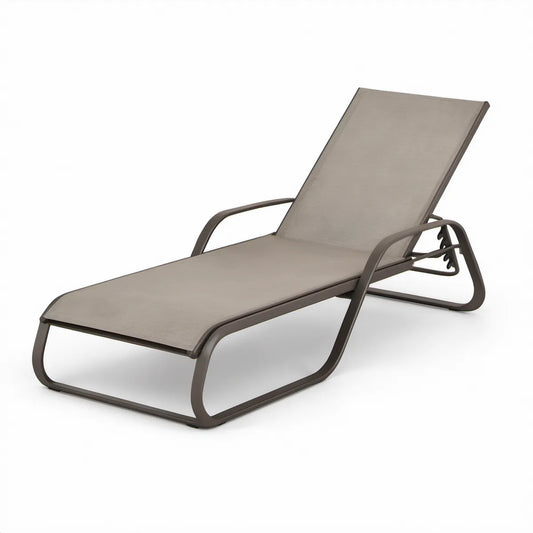 Gartenliege aus Aluminium und Textilene, verstellbar, 190 x 65 x 30 cm, Taupe/Dunkelbraun
