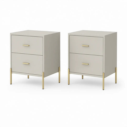 2er-Set mit 2 Schubladen aus MDF und Stahl, Beige/Gold, 45 x 40 x 55 cm