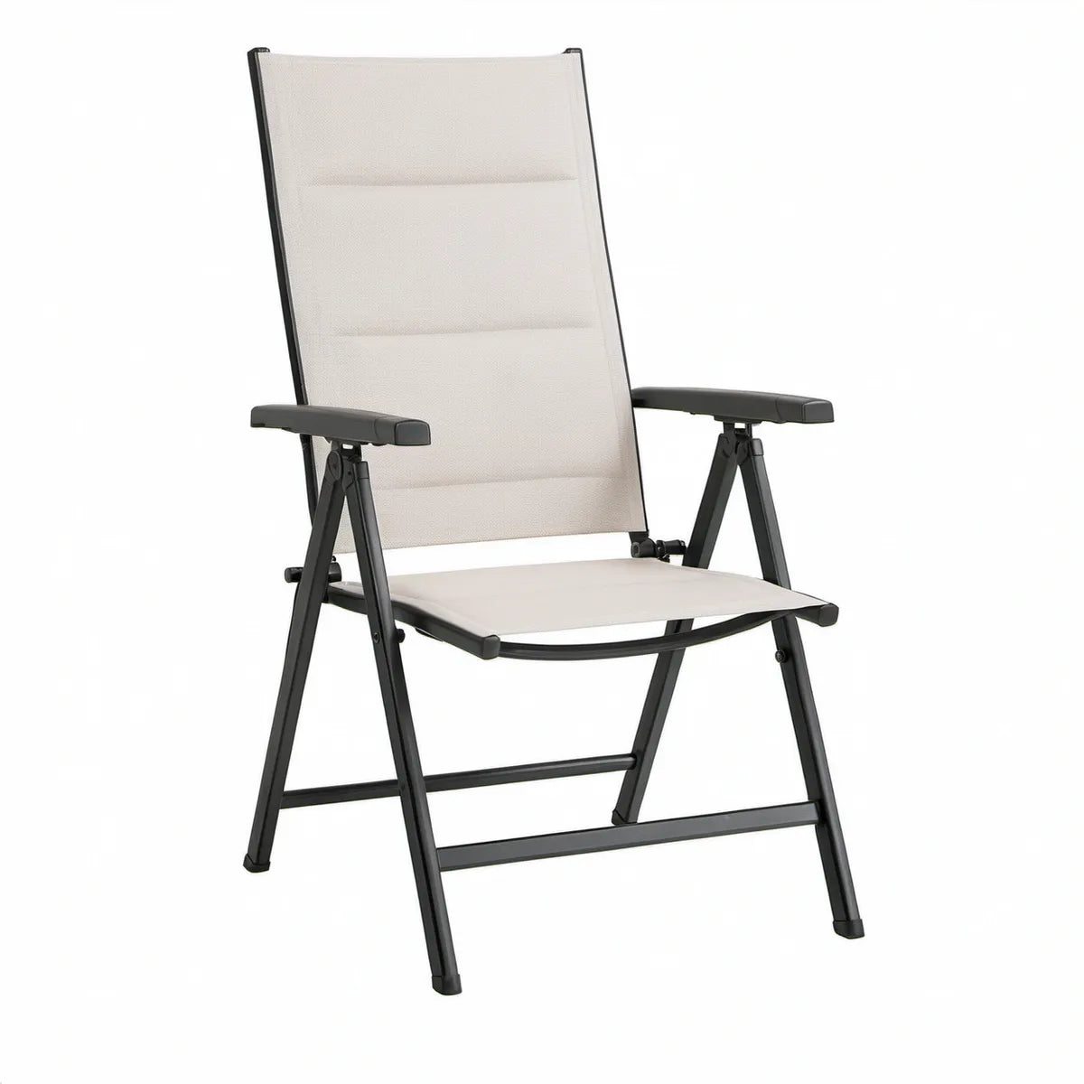 Klappbarer Gartensessel mit verstellbarer Rückenlehne, 58 x 68 x 110 cm, Creme/Schwarz