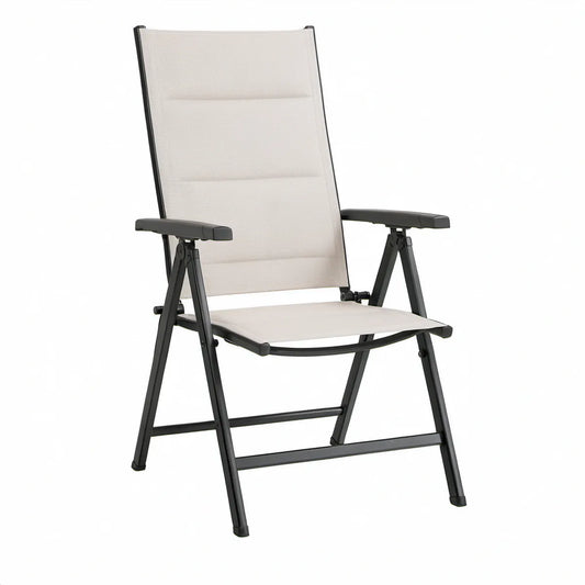 Klappbarer Gartensessel mit verstellbarer Rückenlehne, 58 x 68 x 110 cm, Creme/Schwarz