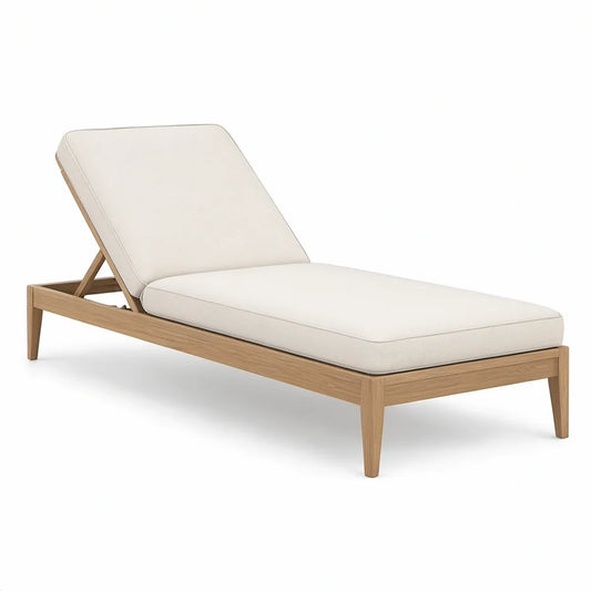Verstellbare Gartenliege aus massivem Teakholz, Natur/Creme, 200 x 70 x 35 cm