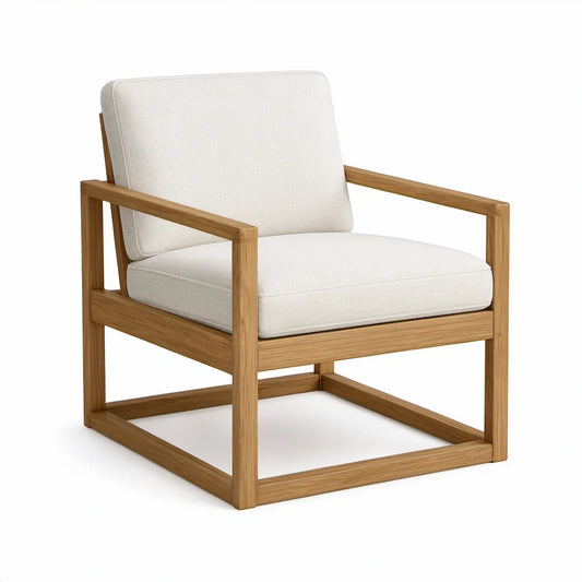 Gartensessel aus Teak-Massivholz mit beigen Kissen, 80 x 76 x 78 cm