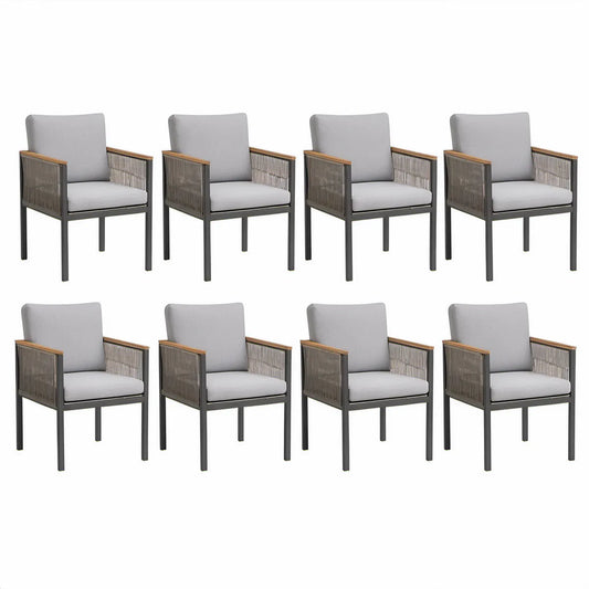 8er-Set Gartensessel mit Armlehnen, Kissen und PE-Geflecht, 56 x 61 x 88 cm, Schwarz/Dunkelgrau/Hellgrau/Naturbraun