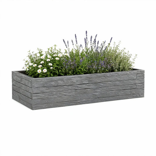 Rechteckiges Hochbeet aus PP in Schieferoptik, Grau, 120 × 40 × 38 cm